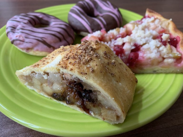 Gluten free apple strudel, fruit pie, and donuts Gluten free apple strudel, fruit pie, and donuts