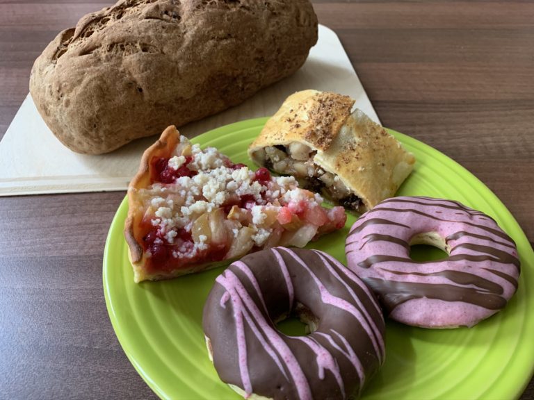 Gluten free donuts, fruit pie, apple strudel, and walnut bread Gluten free donuts, fruit pie, apple strudel, and walnut bread